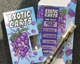 Exotic Carts packaging with vibrant fruit designs